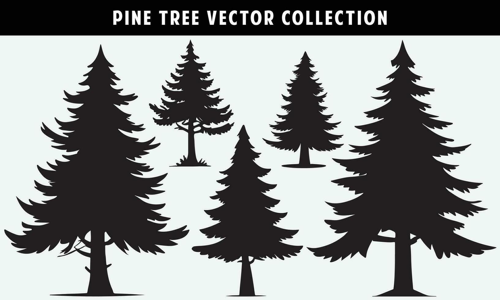 set of pine trees silhouettes vector graphics for design