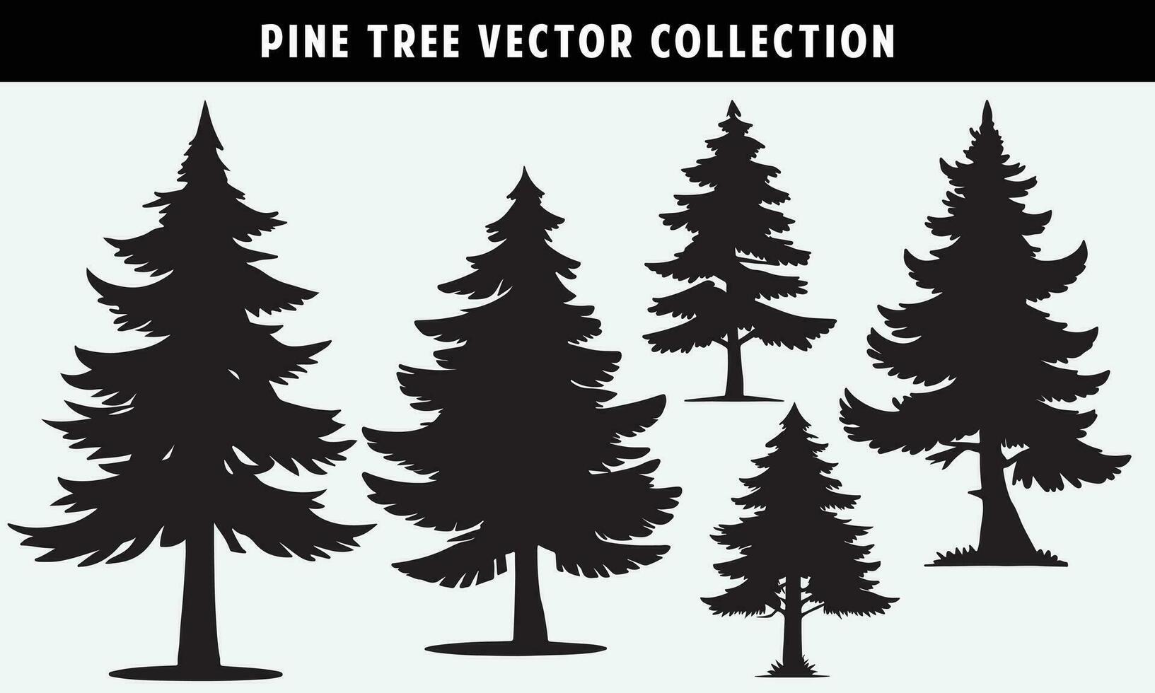 set of pine trees silhouettes vector graphics for design