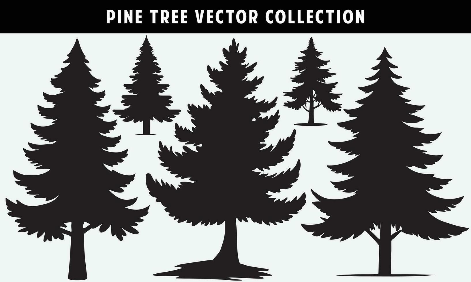 set of pine trees silhouettes vector graphics for design