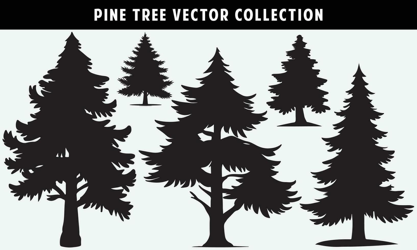 set of pine trees silhouettes vector graphics for design