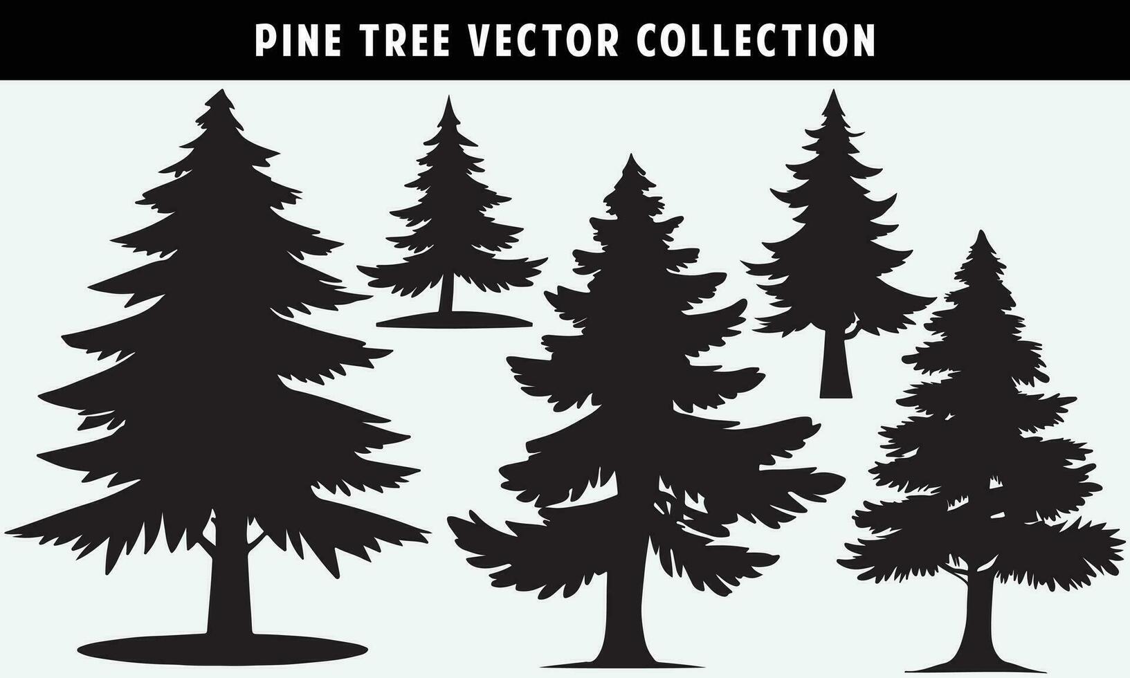 set of pine trees silhouettes vector graphics for design