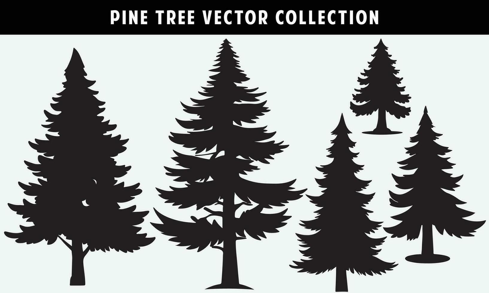 set of pine trees silhouettes vector graphics for design