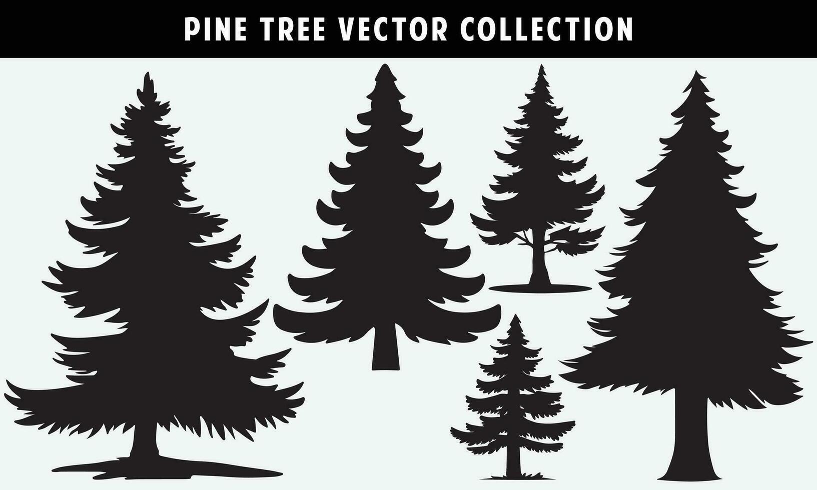 set of pine trees silhouettes vector graphics for design