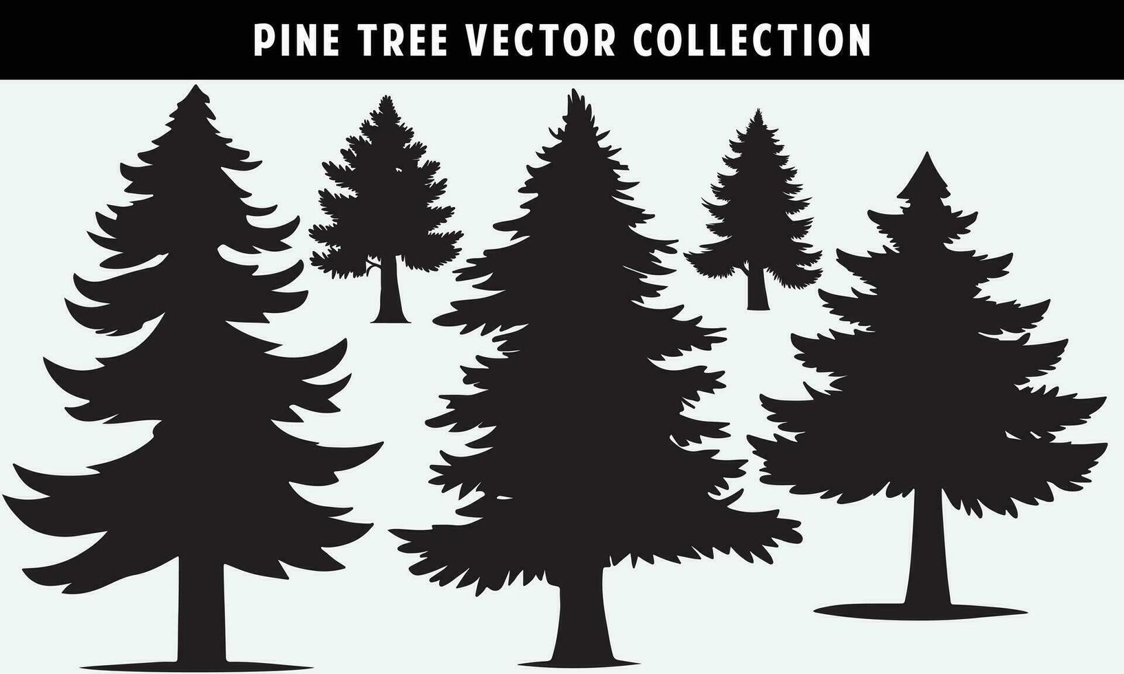 set of pine trees silhouettes vector graphics for design