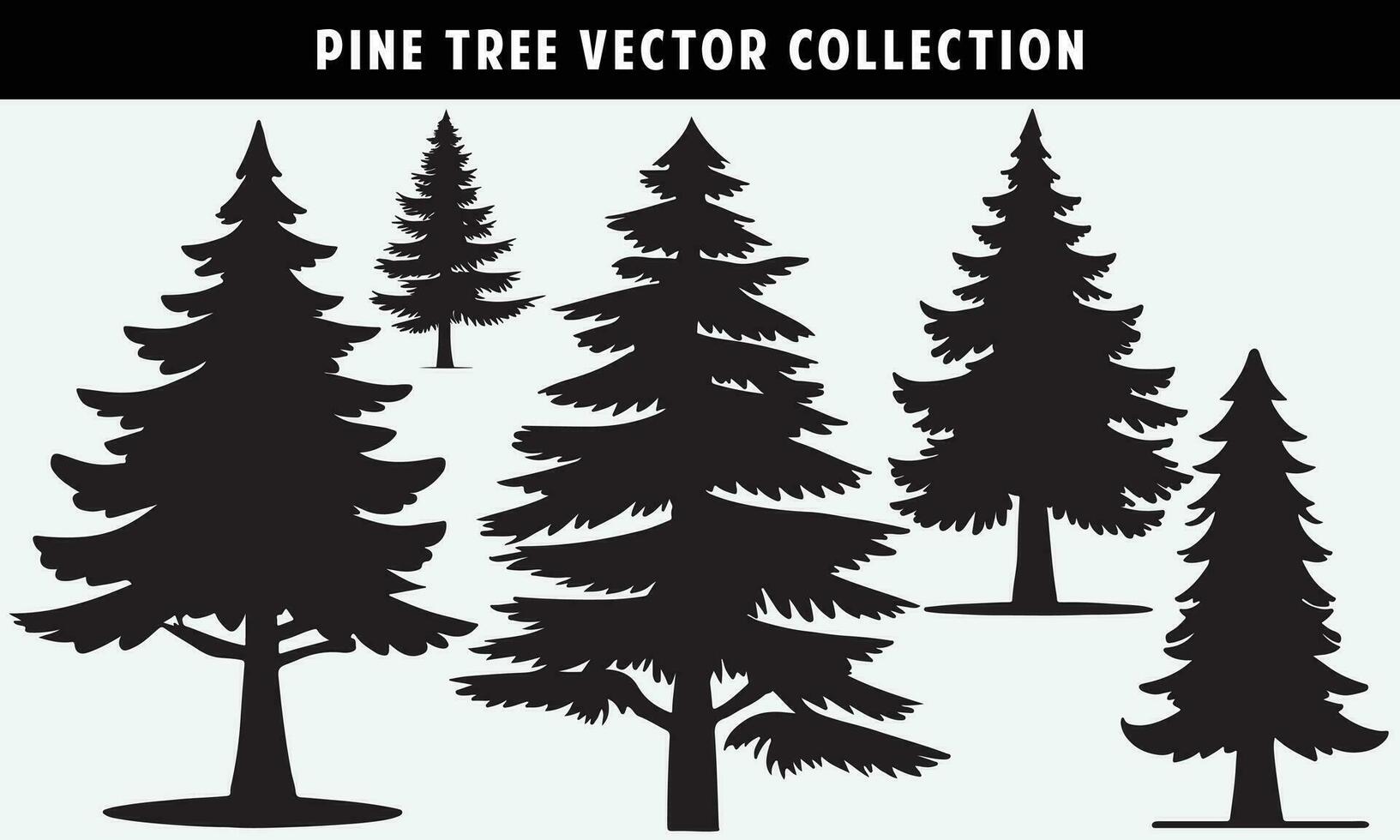 set of pine trees silhouettes vector graphics for design