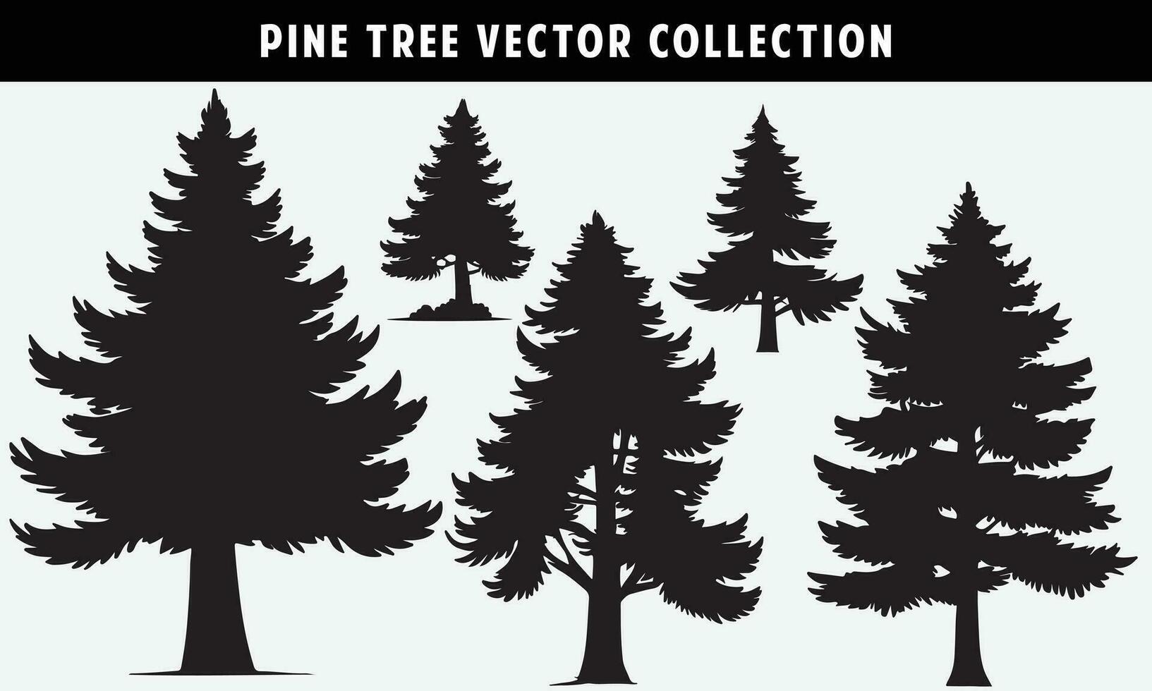 set of pine trees silhouettes vector graphics for design