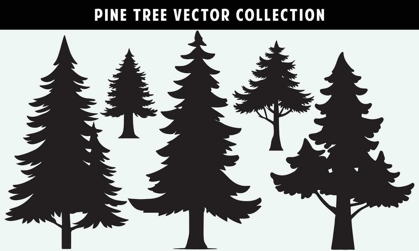 set of pine trees silhouettes vector graphics for design