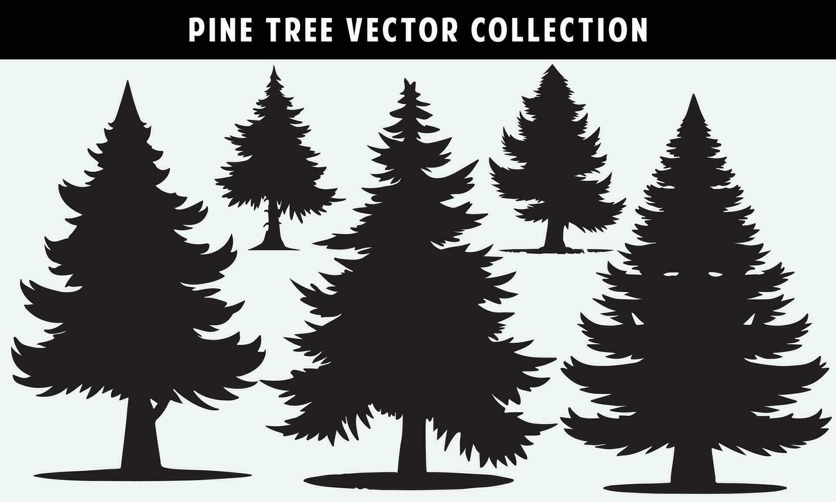 set of pine trees silhouettes vector graphics for design