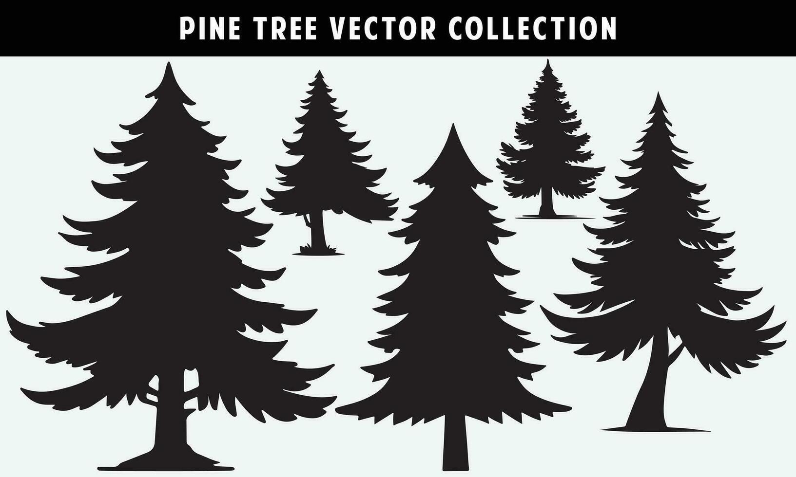 set of pine trees silhouettes vector graphics for design