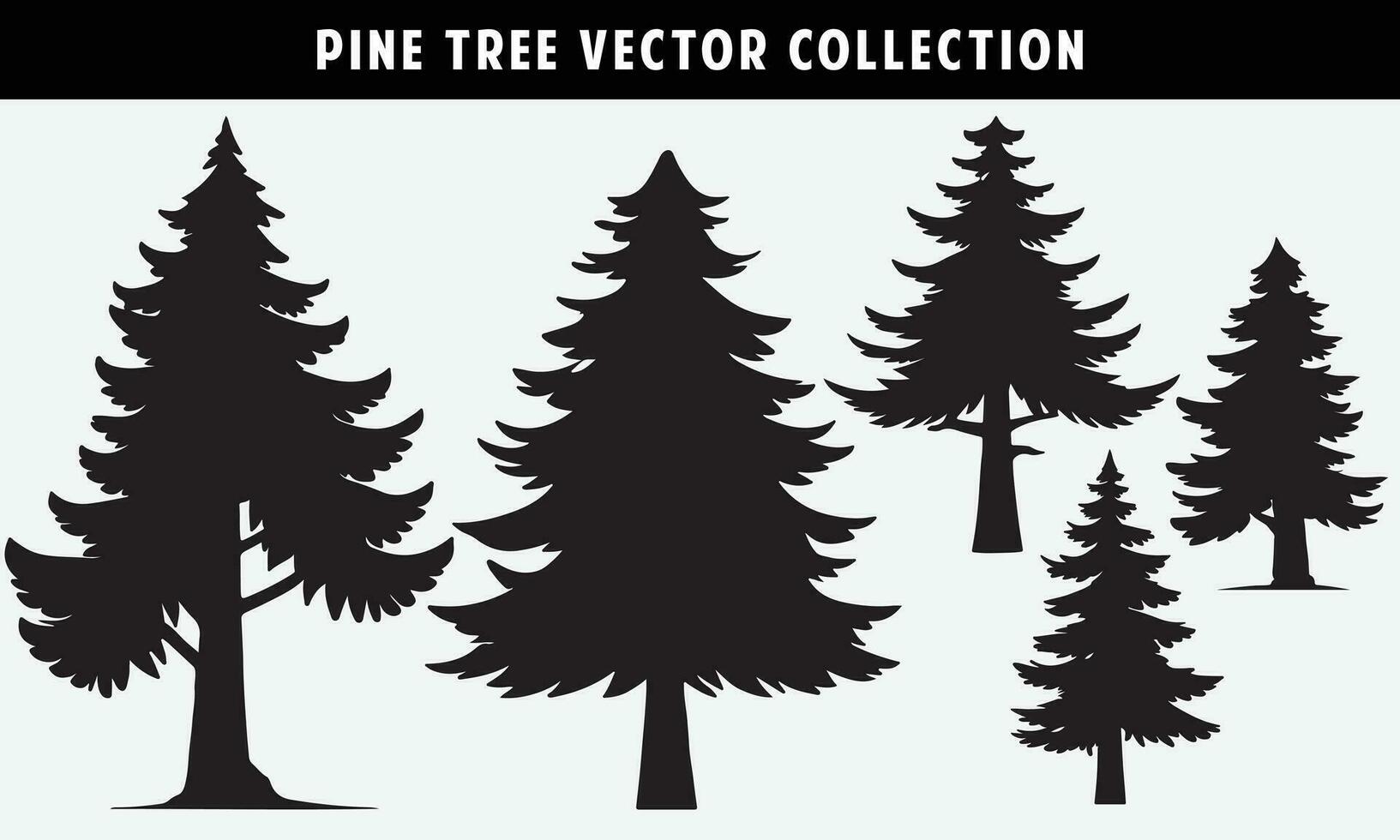 set of pine trees silhouettes vector graphics for design