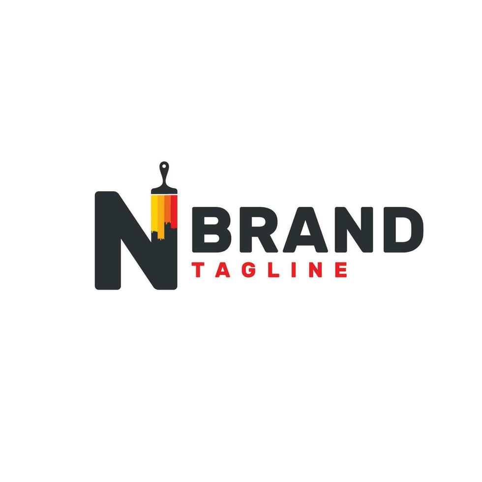 Letter N Logo with Paint Brush - Alphabet N with Paint Brush Logo Design vector