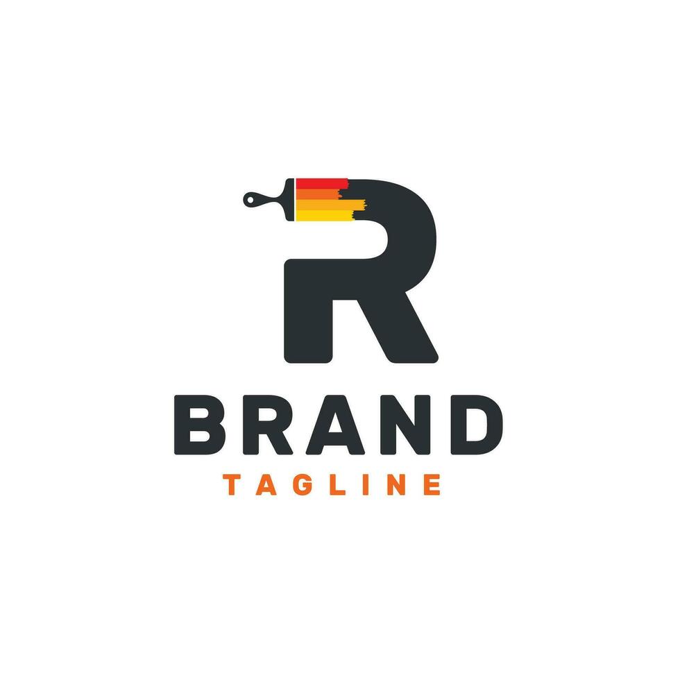 Letter R Logo with Paint Brush - Alphabet R with Paint Brush Logo Design vector