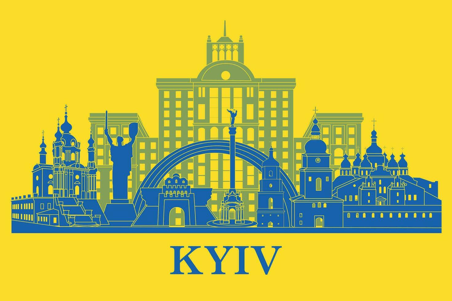 Kyiv city skyline, Ukraine. The most famous buildings in Kyiv, Ukraine vector