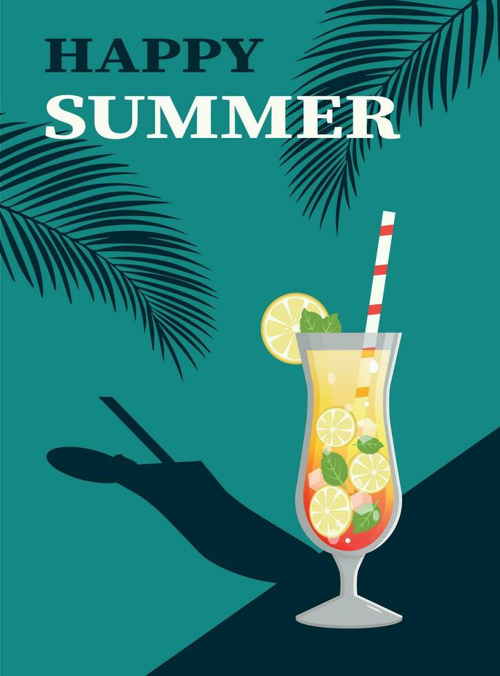 Fresco verano cóctel con limón porciones, menta y hielo. vector