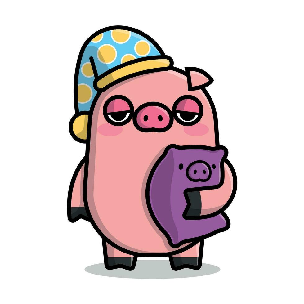 CUTE PIG WITH SLEEPY EYES CARTOON VECTOR