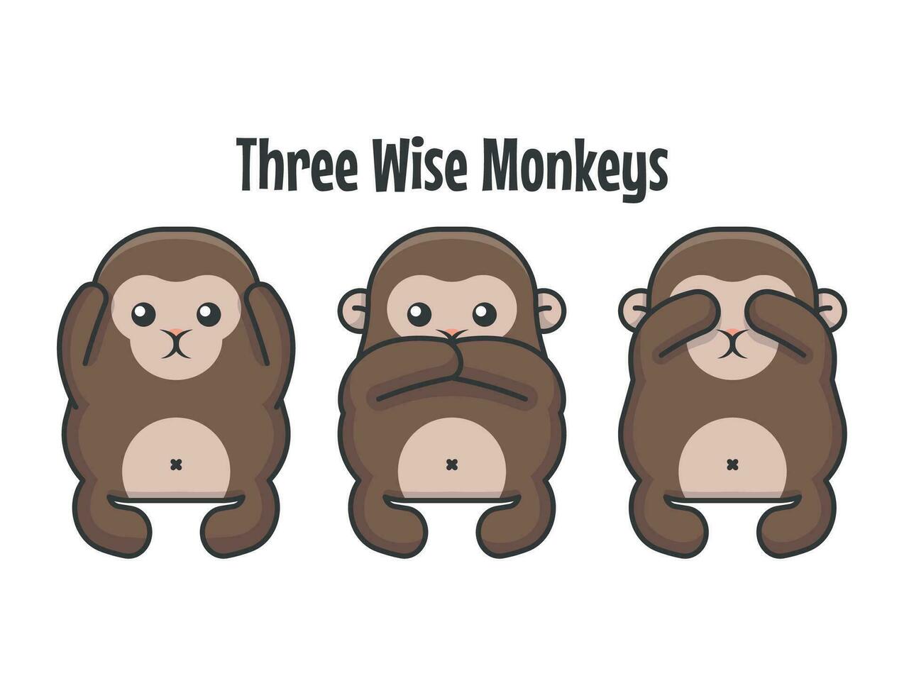 linda Tres sabio monos dibujos animados vector