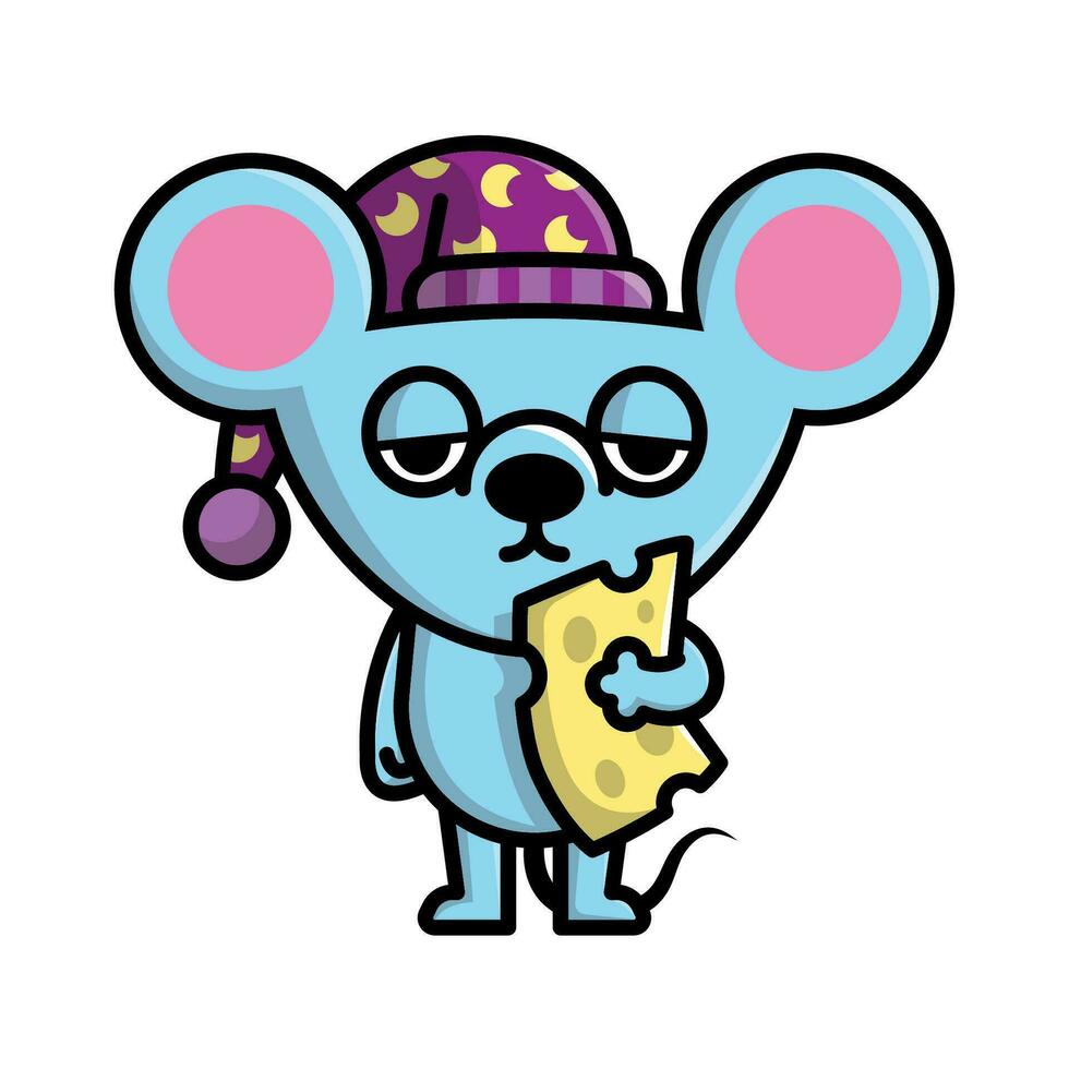 CUTE SLEEPY EYES MOUSE CARTOON VECTOR