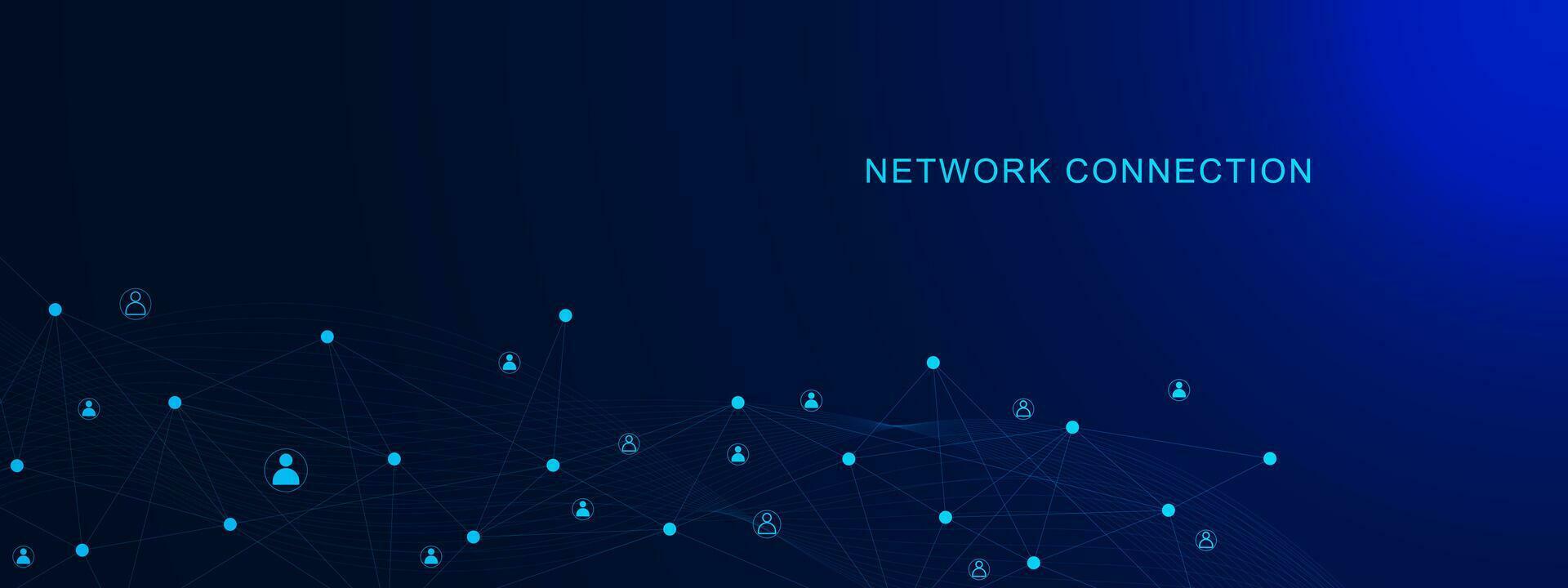 Customer network connection concept with connecting dots and lines and people icons. Global communication technology background. Vector illustration.