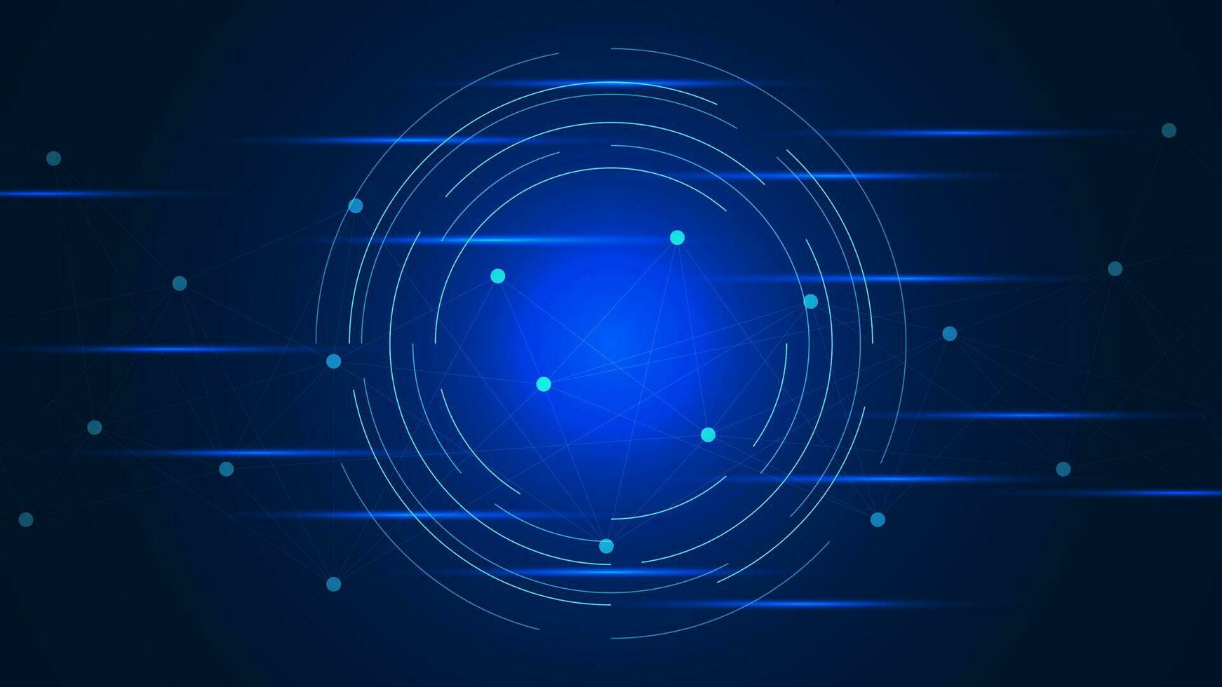 Big data visualization and machine learning concept with circle line and connecting dots and lines. Science and technology background design. Vector illustration.