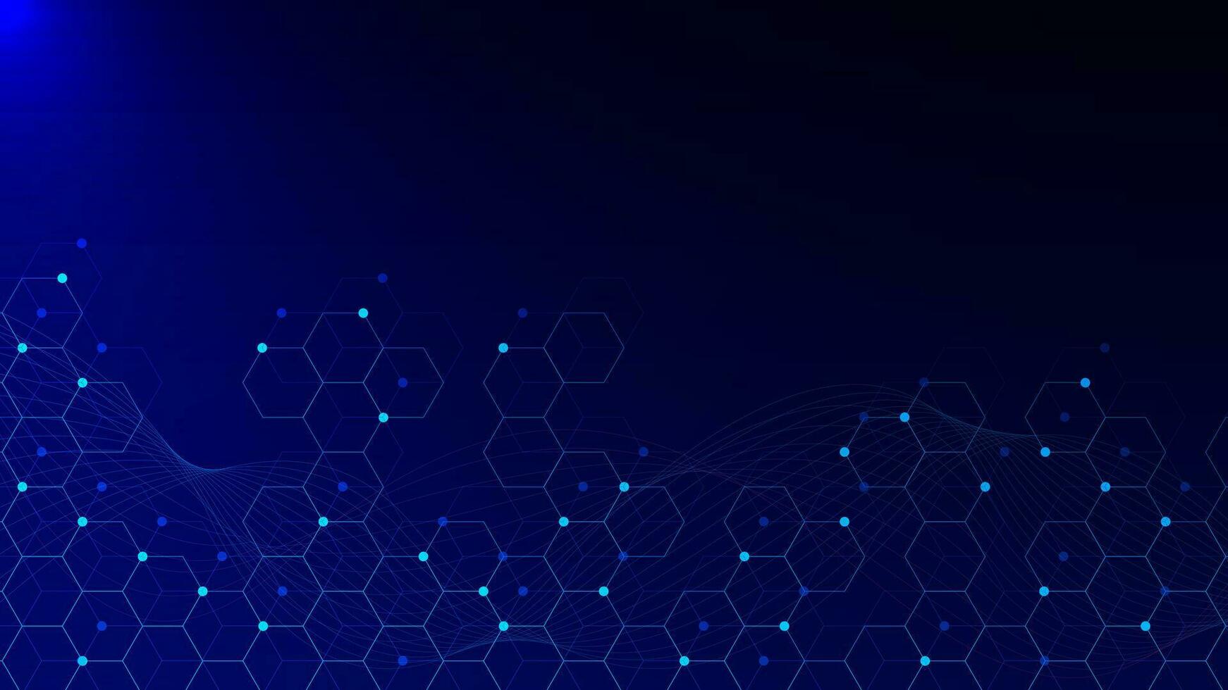 Abstract geometric with hexagonal shapes and glowing particle. Big data visualization. Social networking, global network connection. Science and technology background. Vector illustration.