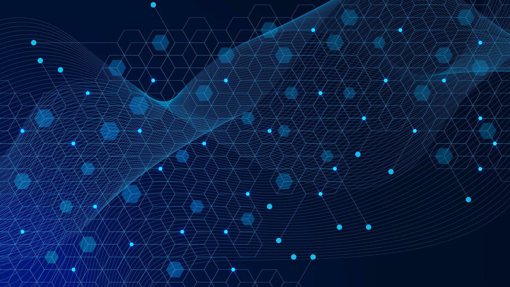 Modern technology connect dots and lines with hexagons background. Big data visualization, network connection and global communication concept. Vector illustration.