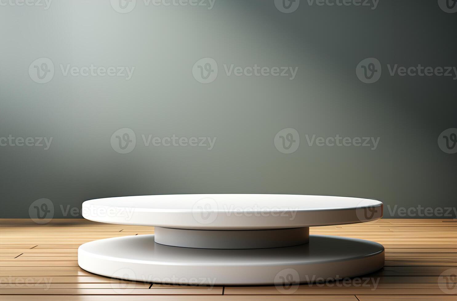 a front view of a white, empty podium stand for product placement with dark background, serving as a blank podium stand mockup, Ai generative photo