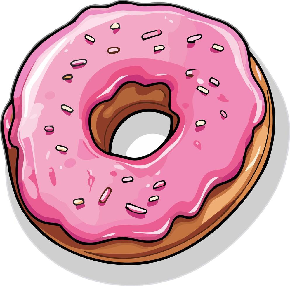 Doodle donut with pink icing and sparkles sticker clipart transparent vector illustration, ai generated