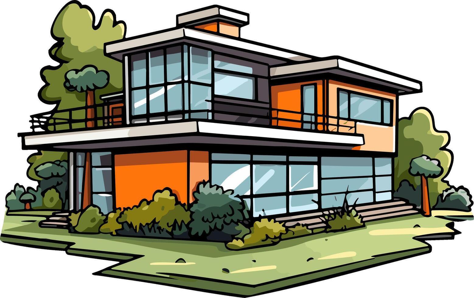 Modern house cartoon style illustration, vector