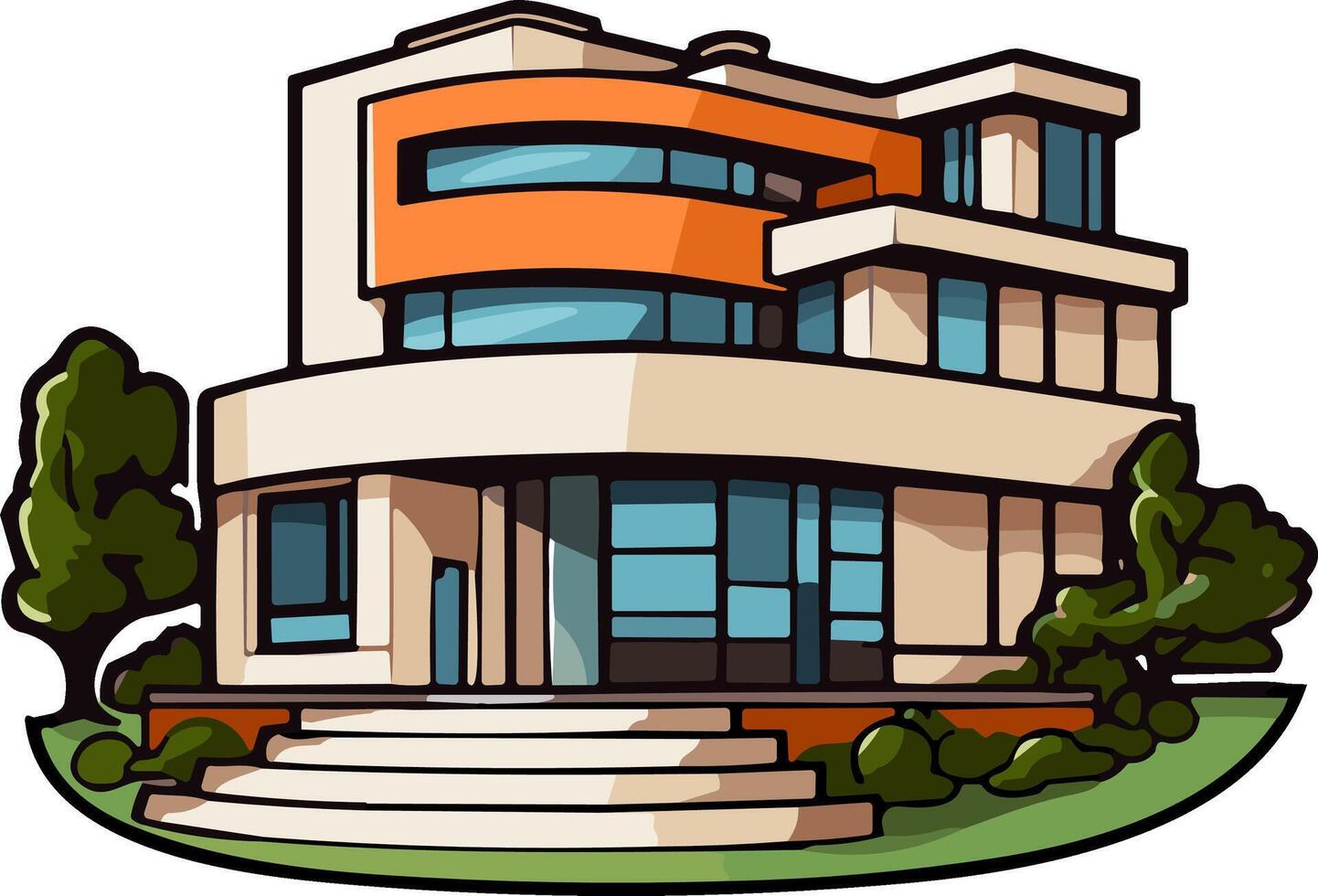 Modern house cartoon style illustration, vector