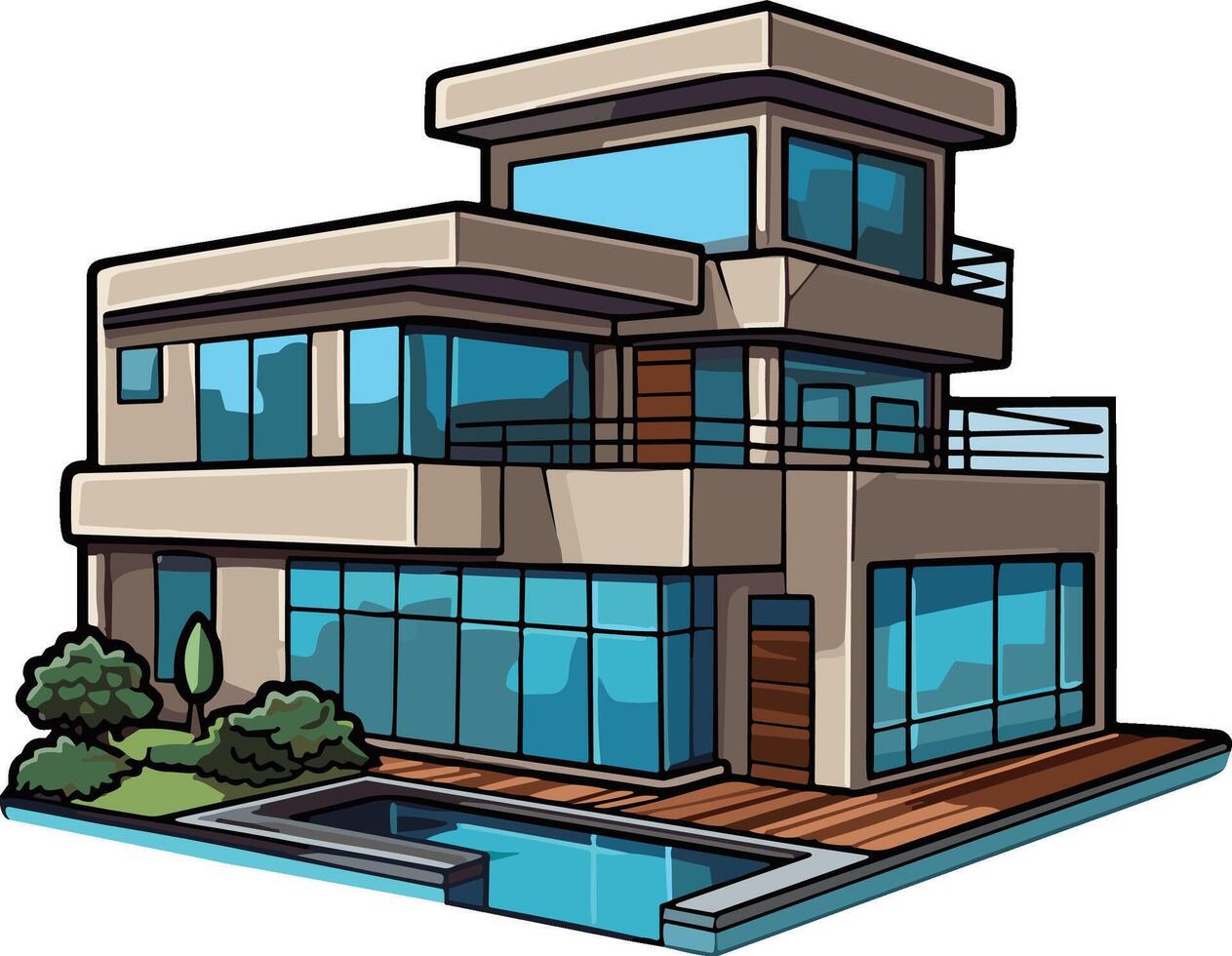 Modern house cartoon style illustration, vector