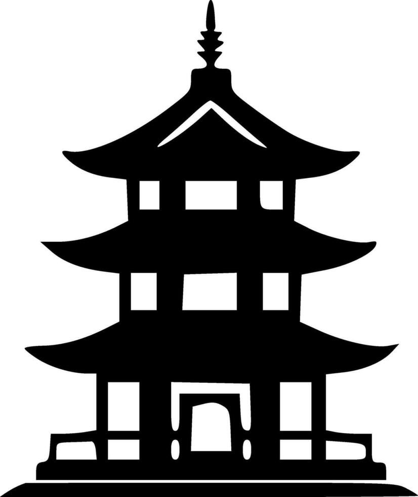 Pagoda asian tower temple building black outlines monochrome vector illustration