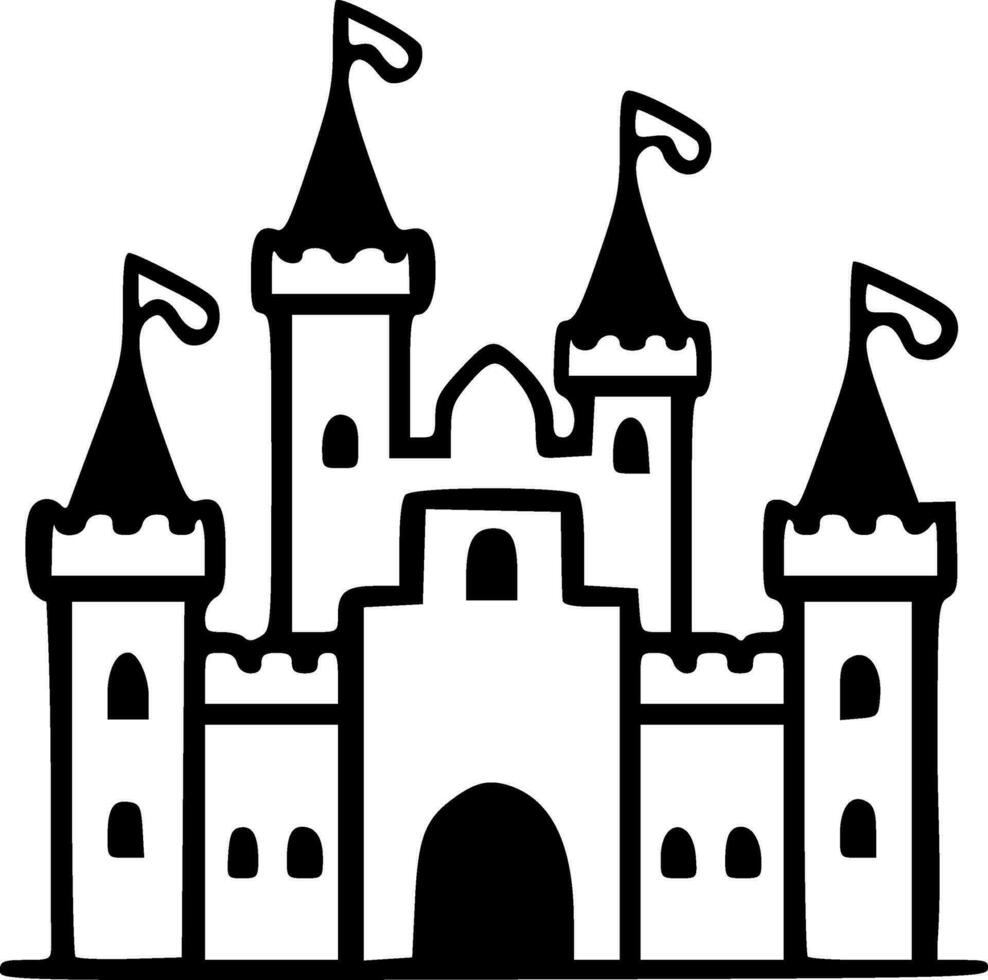 Medieval castle fortress building black outlines monochrome vector illustration