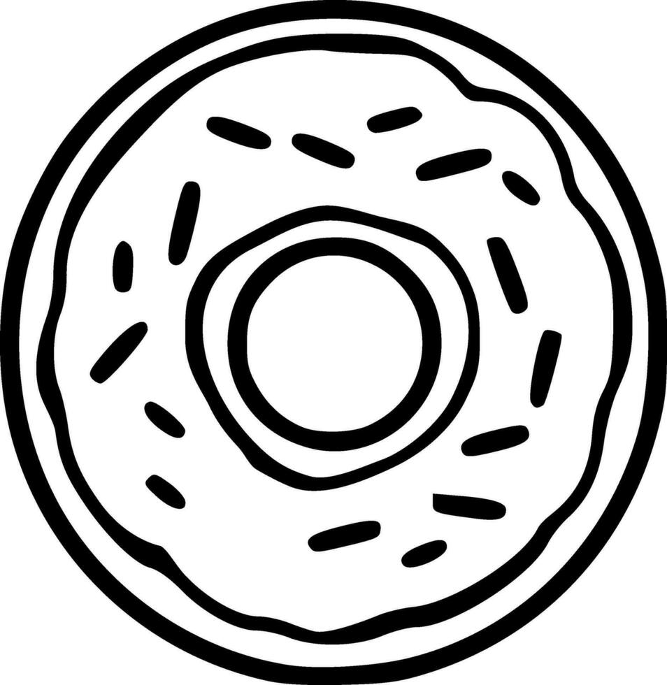 Donut with icing and sprinkles black outlines monochrome vector illustration