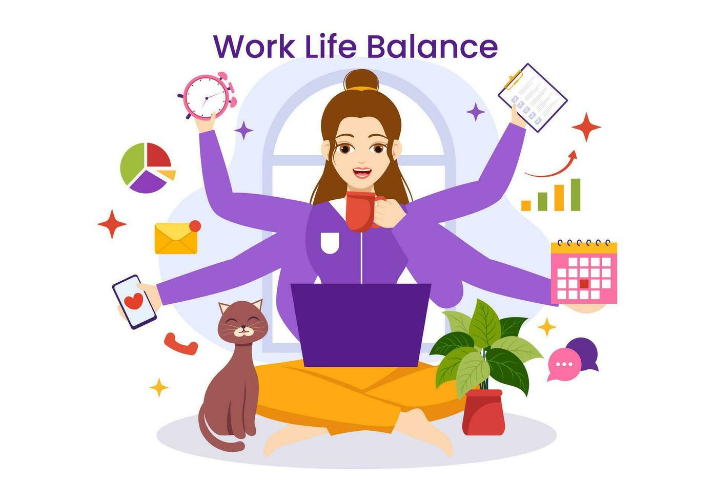 Work Life Balance Vector Illustration of Person Balancing with Job and Family or Leisure Activities in Multitasking Flat Cartoon Hand Drawn Templates