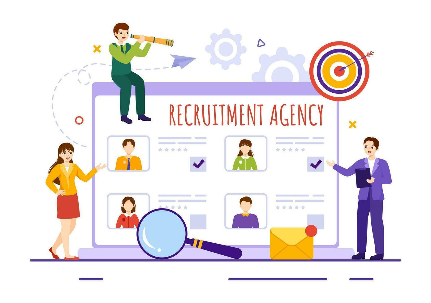 Recruitment Agency Vector Illustration with Managers Searching Candidate for Job Position in Flat Cartoon Hand Drawn Background Templates