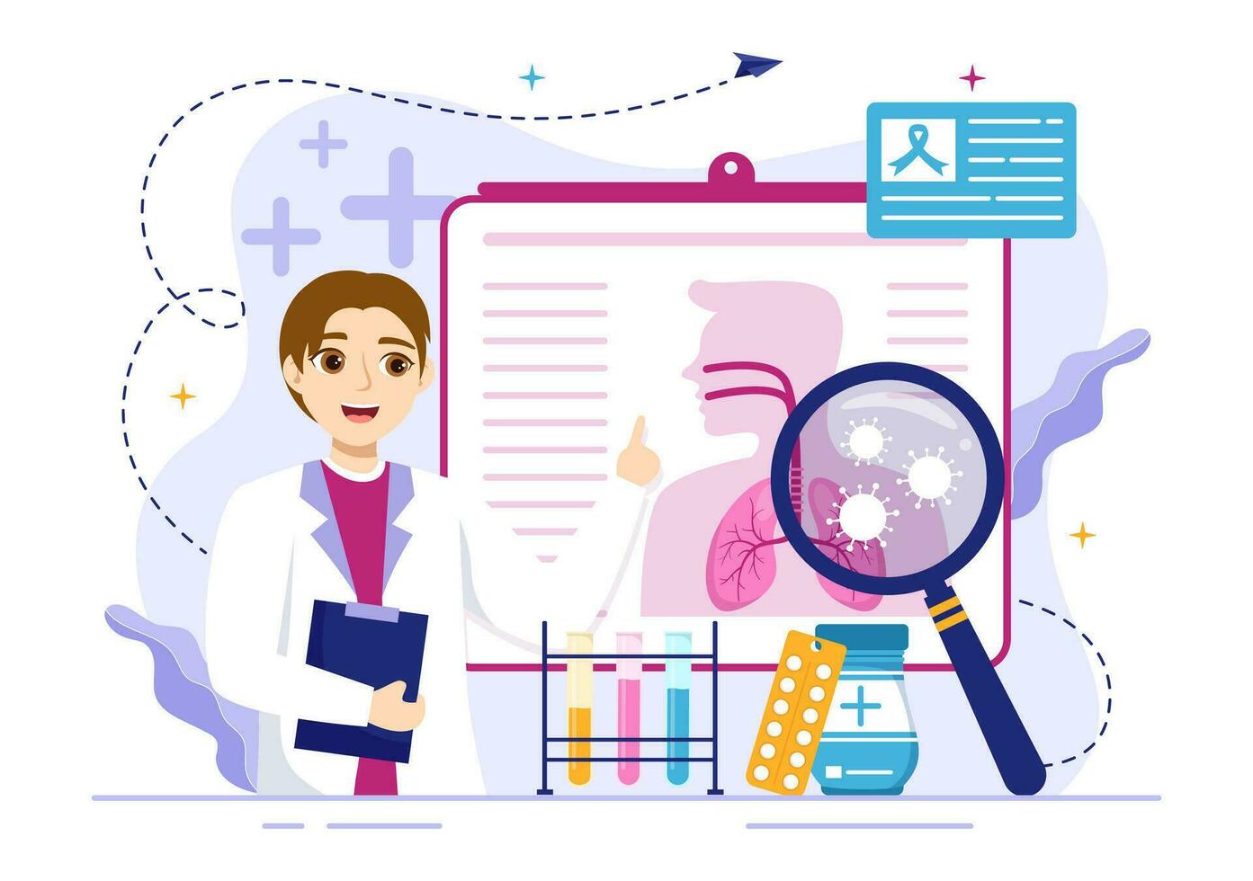 Respiratory Infection Vector Illustration of Inflammation in the Lungs with Virus Cells in Healthcare Background Flat Cartoon Hand Drawn Templates