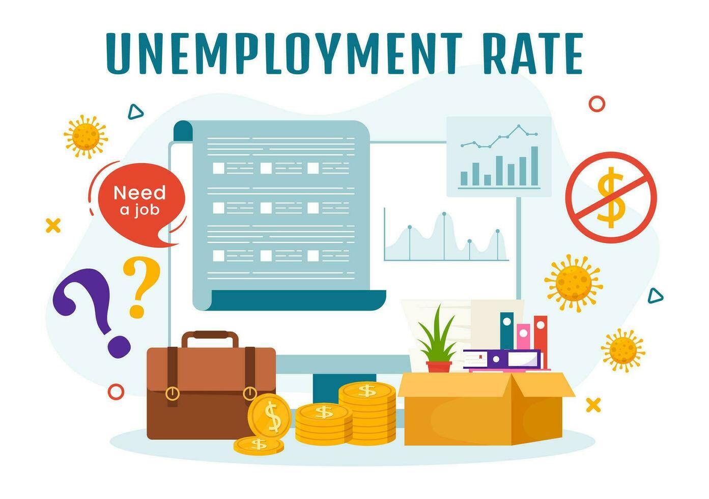 Unemployment Rate Vector Illustration with Many People Looking for a Job, Economic Downturn and Financial Crisis in Flat Cartoon Hand Drawn Templates