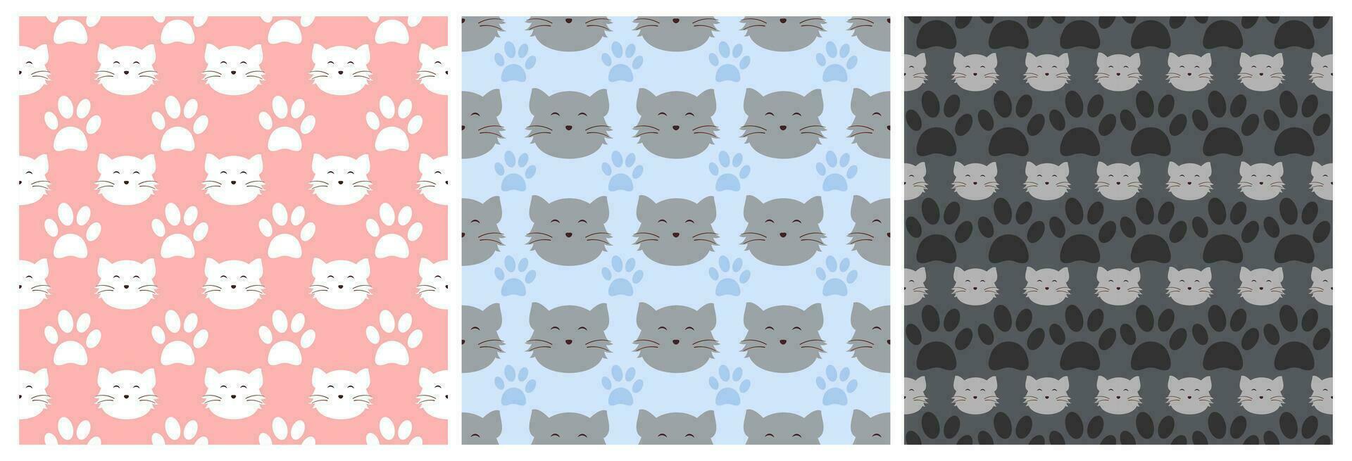 Set of Cats Animals Seamless Pattern Design with Cat Element in Template Hand Drawn Cartoon Flat Illustration vector