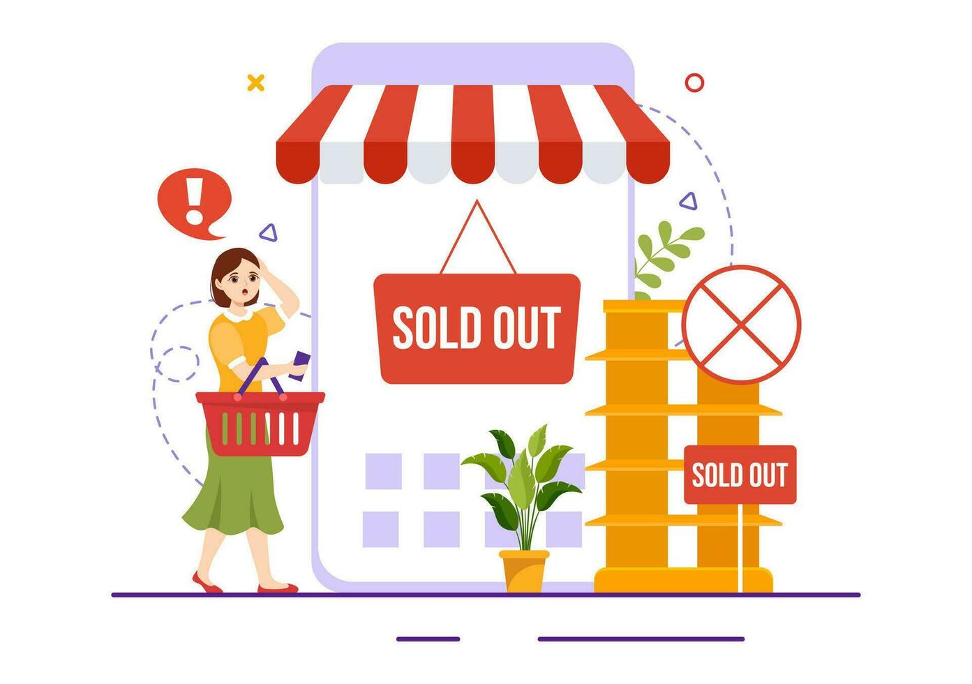 Sold Out Vector Illustration with Shopping Message or Special Offer  that Indicates the Product is Sold in Cartoon Hand Drawn Background Templates