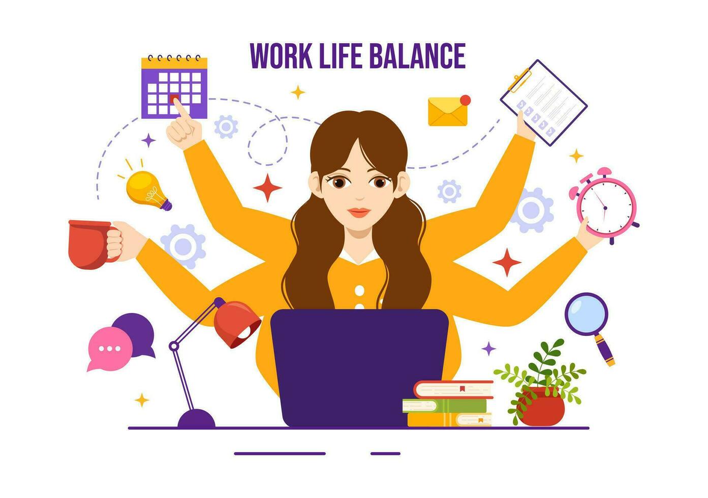Work Life Balance Vector Illustration of Person Balancing with Job and Family or Leisure Activities in Multitasking Flat Cartoon Hand Drawn Templates