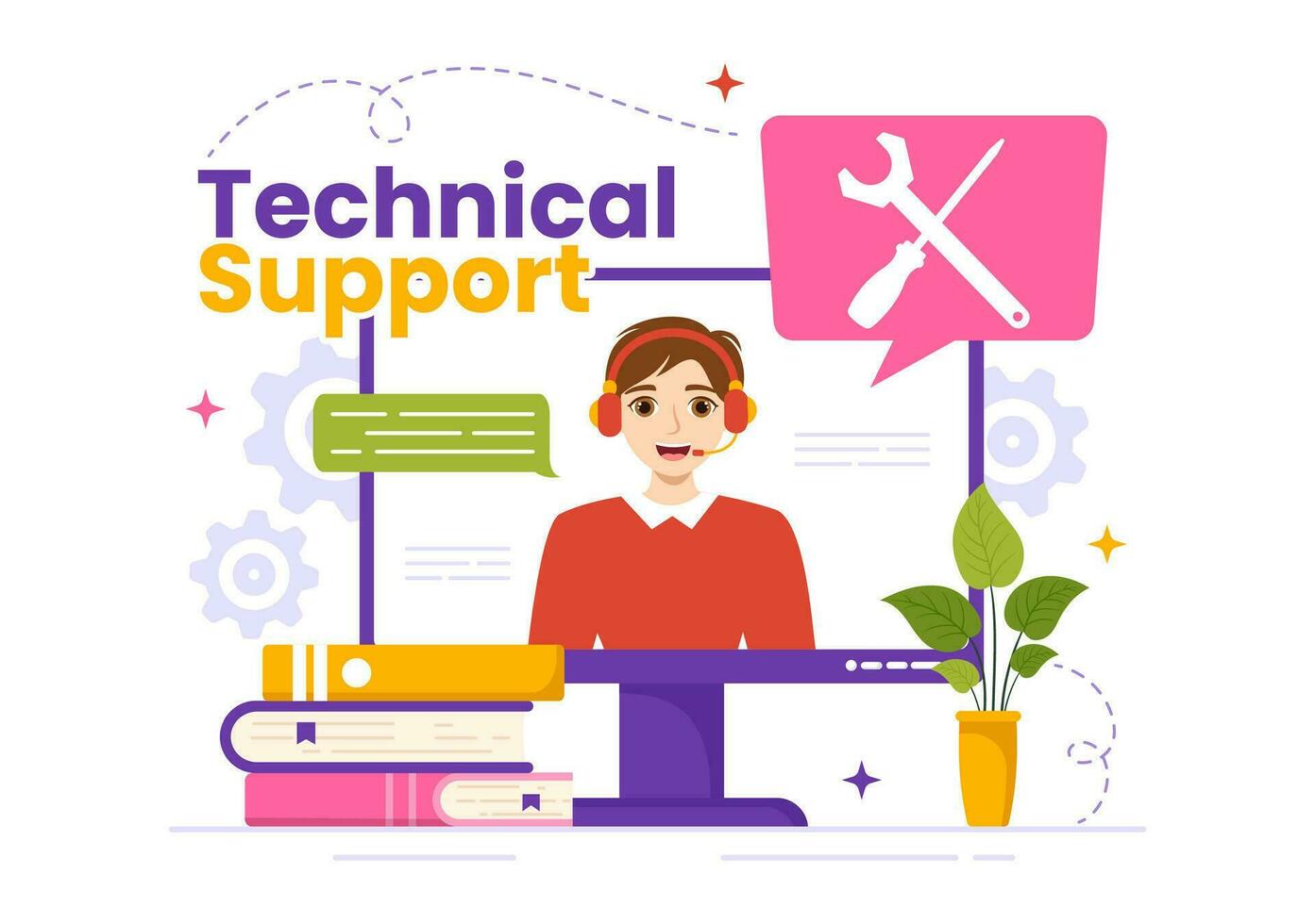 Technical Support System Vector Illustration with Software Development, Customer Service and Technology Help in Flat Cartoon Hand Drawn Templates
