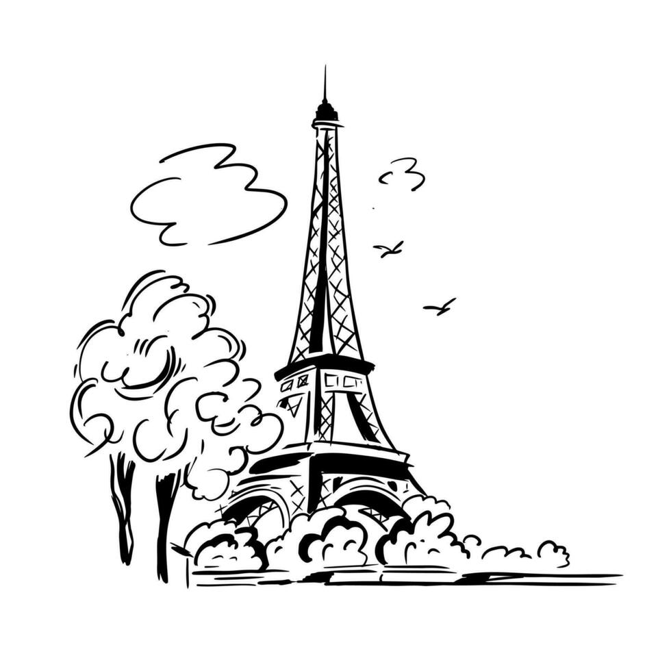 Eiffel tower in Paris sketch. Vector line illustration 25902389 Vector ...