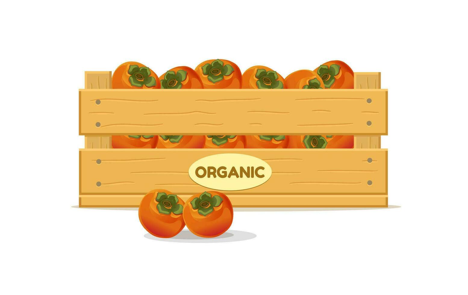 Wooden box with persimmon. Fruit box icon. Vector illustration isolated on white background.
