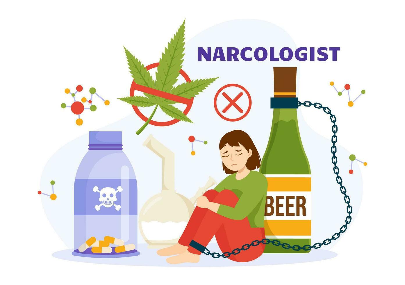 Narcologist Vector Illustration for Drug Addiction Awareness, Alcohol and Tobacco in Healthcare Flat Cartoon Hand Drawn Background Templates