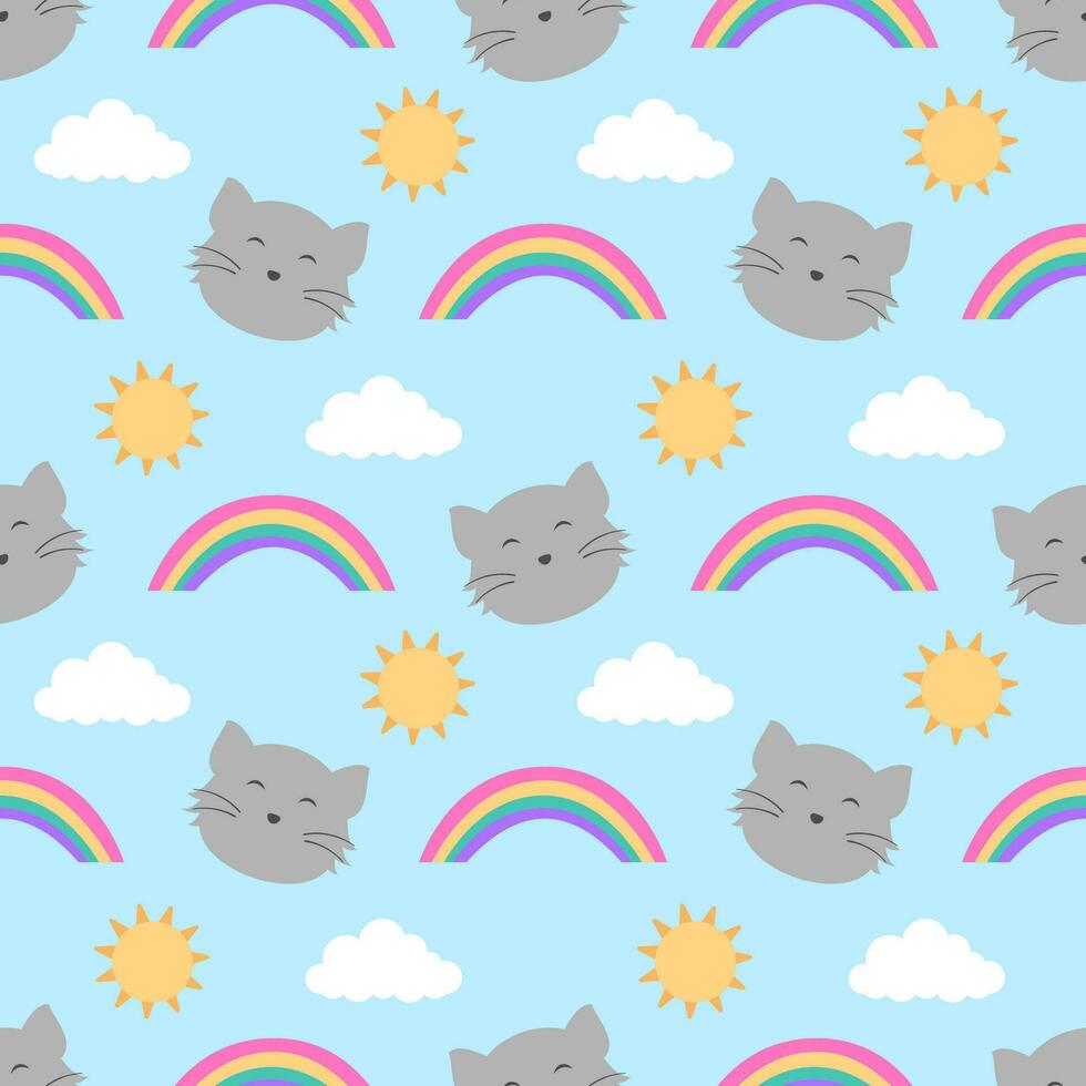 Cats Animals Seamless Pattern Design with Cat Element in Template Hand Drawn Cartoon Flat Illustration vector