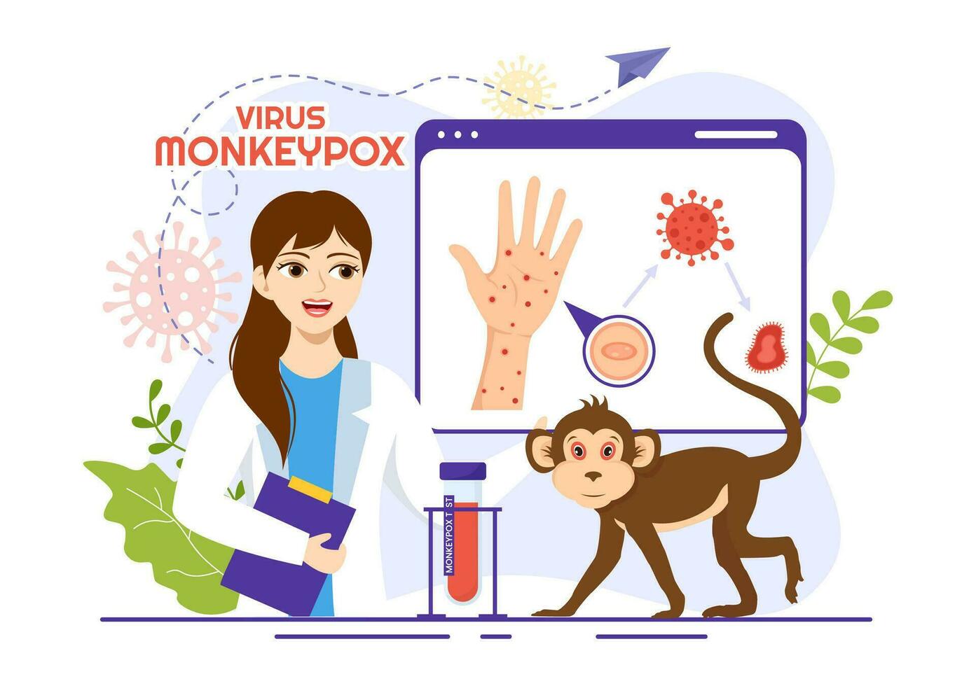 Monkey Pox Outbreak Vector Illustration of Virus Symptoms in Humans Monkeypox Microbiological in Flat Cartoon Hand Drawn Templates