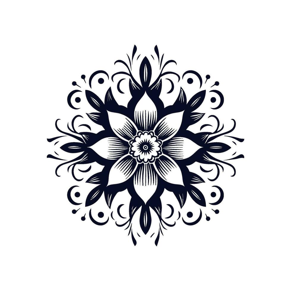 hand drawn flower tattoo, geometric flower art vector isolated on white background