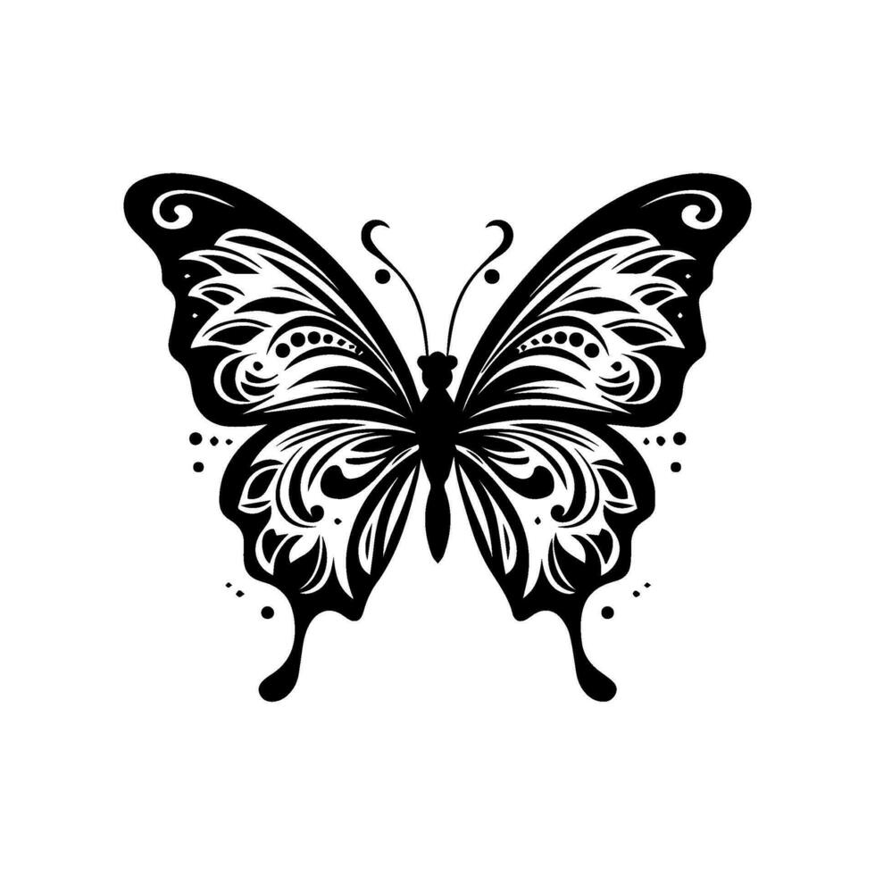 tatuaje mariposa línea Arte tribal negro en blanco antecedentes ,mariposa tatuaje aislado en blanco vector