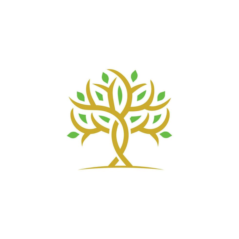 Golden tree icon, financial logo vector, develop, grow. vector