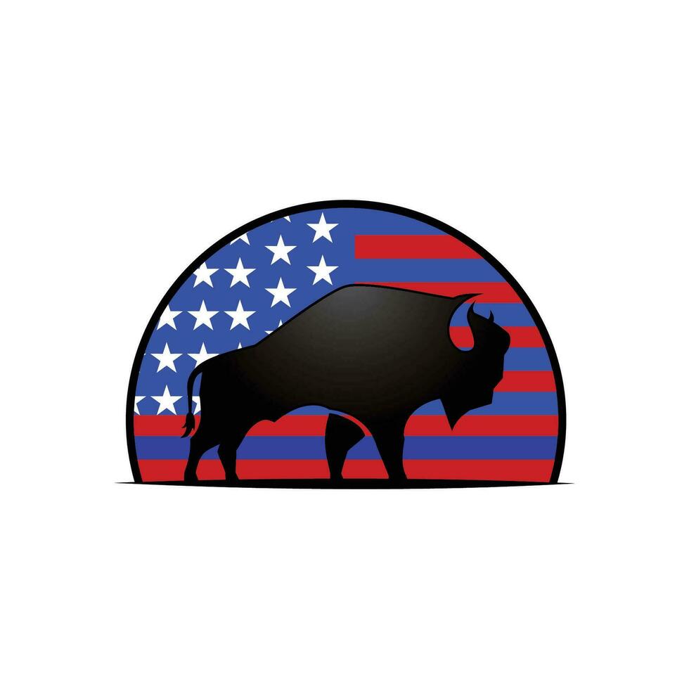 Bull vector logo with US flag.